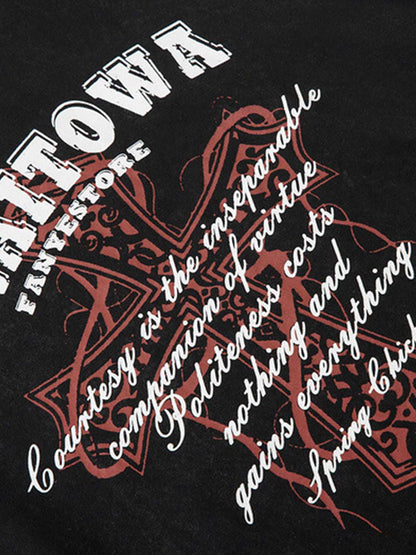 Distressed Ripped Graphic Cross Print Vest