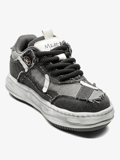Distressed Deconstructed Split Whisker Platform Sneakers