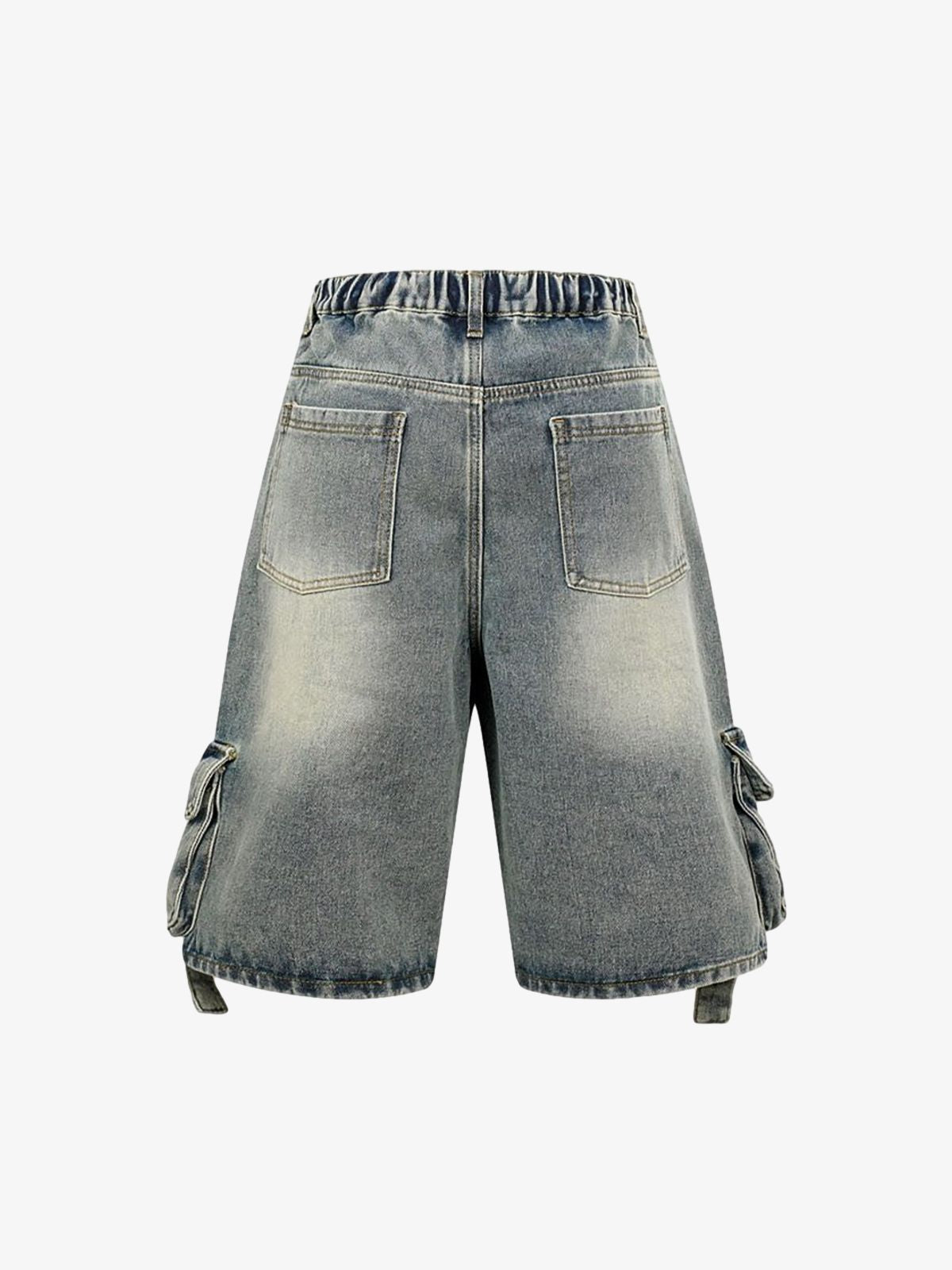 High-Waisted Multi-Pocket Denim Cargo Shorts