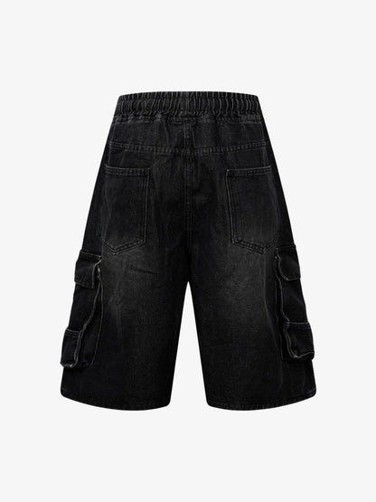 Washed Cargo Denim Shorts