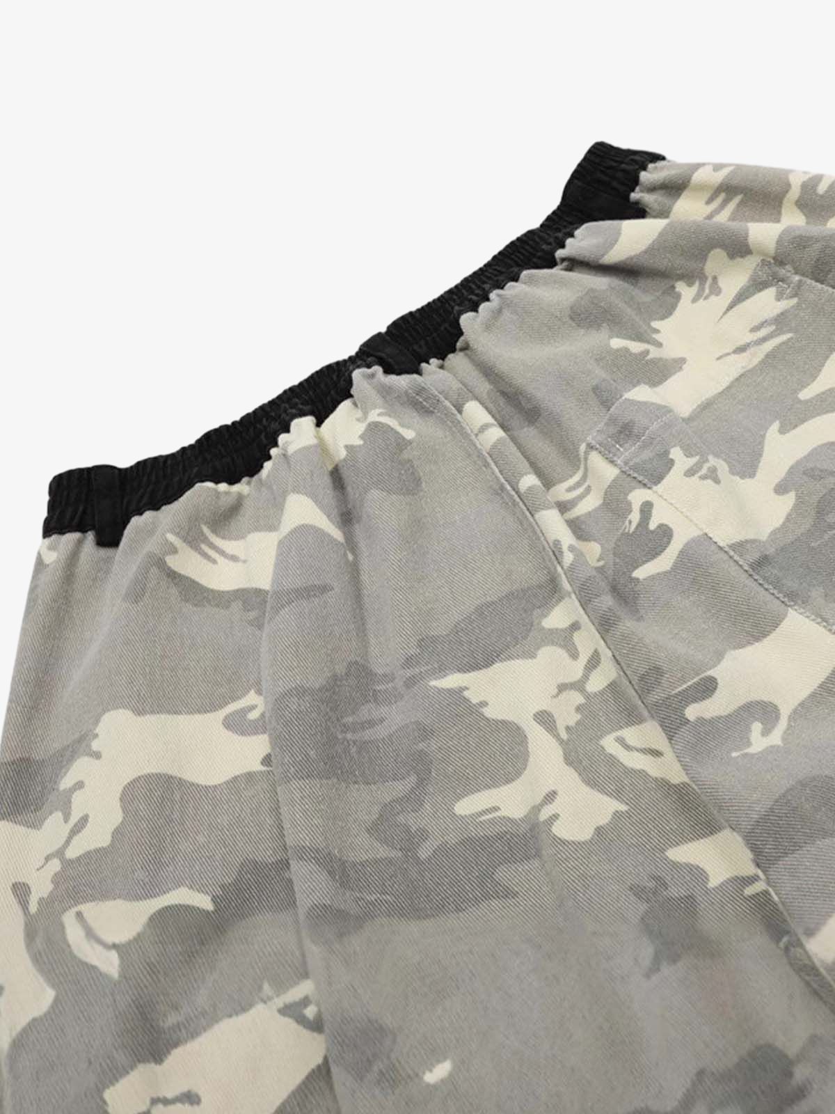 Ripped Applique Embroidered Camouflage Jorts