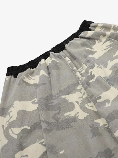 Ripped Applique Embroidered Camouflage Jorts