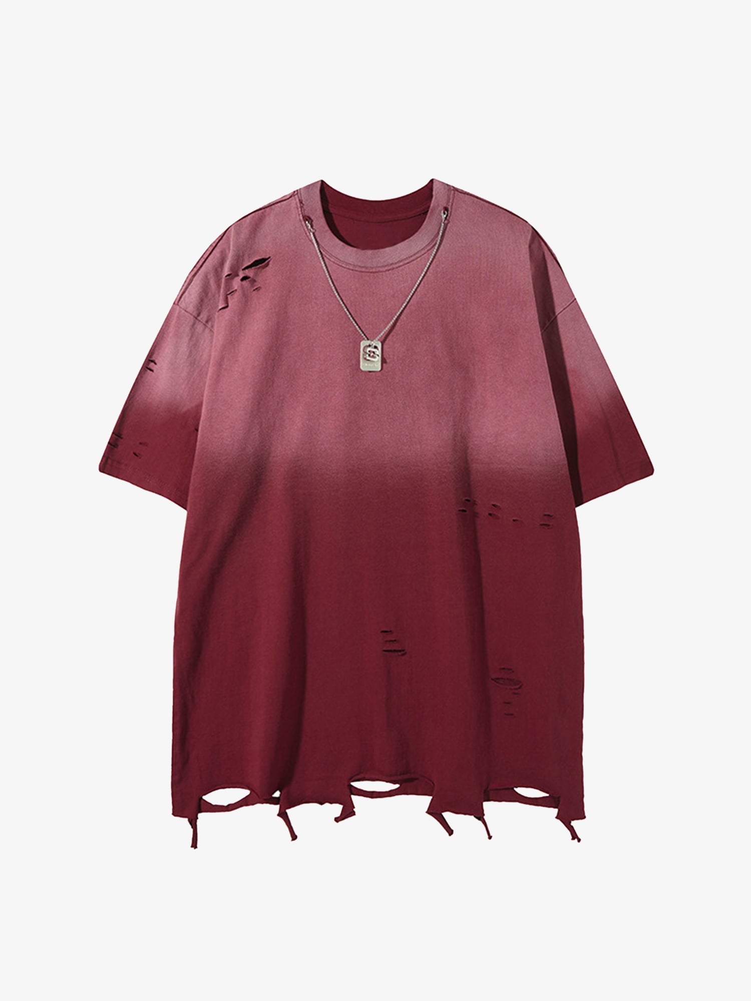 Tie -Dye Tattered Edge Necklace T-shirt