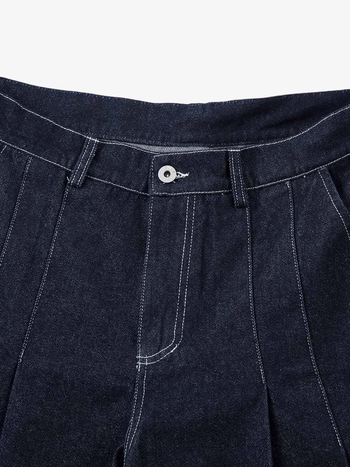 Deconstructed Contrast Stitching Pleated Baggy Barrel Jeans - 2343