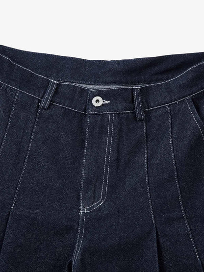 Deconstructed Contrast Stitching Pleated Baggy Barrel Jeans - 2343