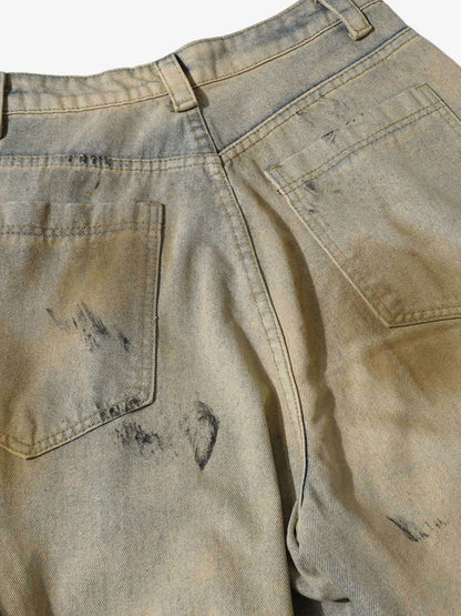 Washed Graffiti Spray Paint Barrel Jeans