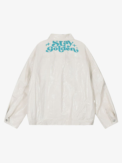 Thesupermade Star Embroidered PU Leather Jacket - 2358