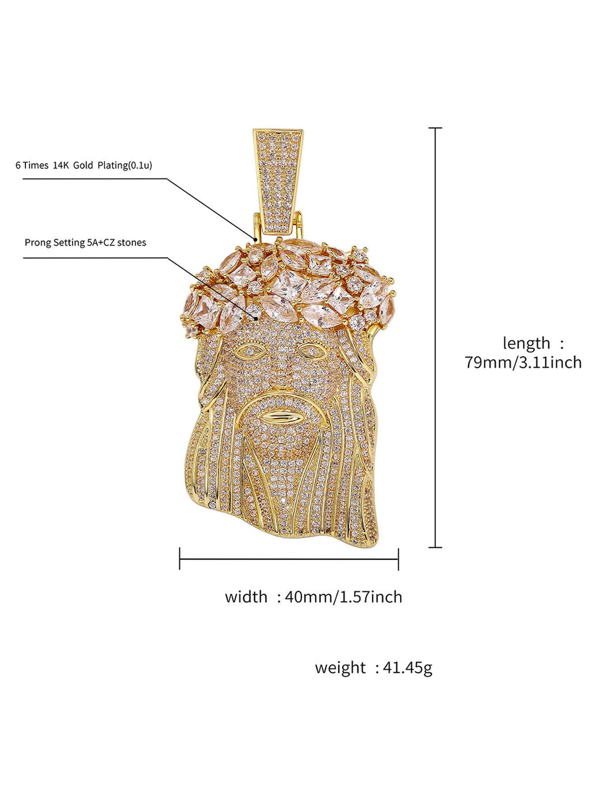 Rhinestone Hotfix Jesus Pendant Copper Necklace - 2441