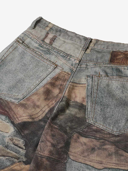 Thesupermade High Street Distressed Washed Printed Jeans - 2246