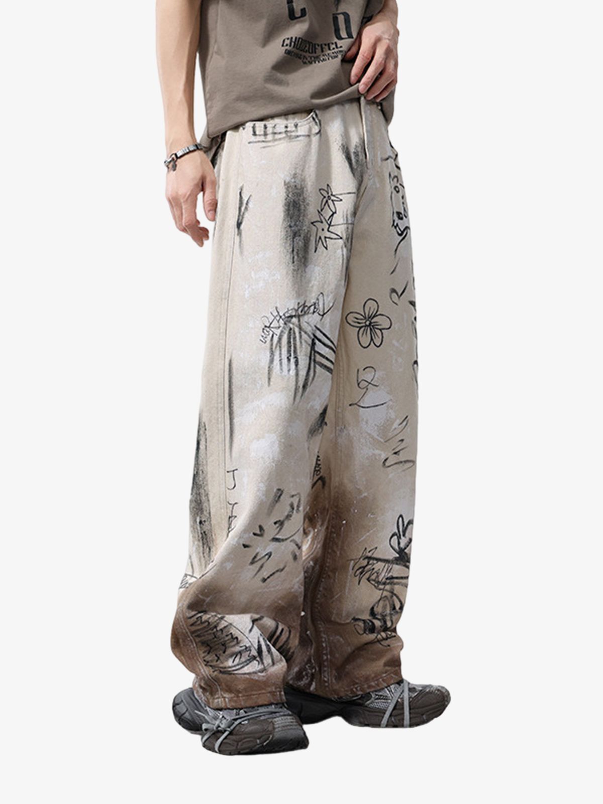 Distressed Washed Graffiti Baggy Jeans