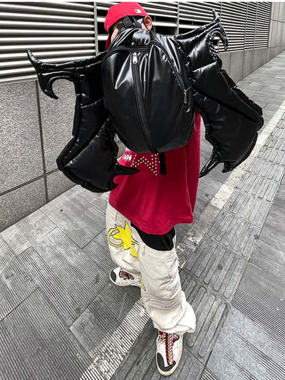 PU Leather Bat Wing Double Zipper Backpack