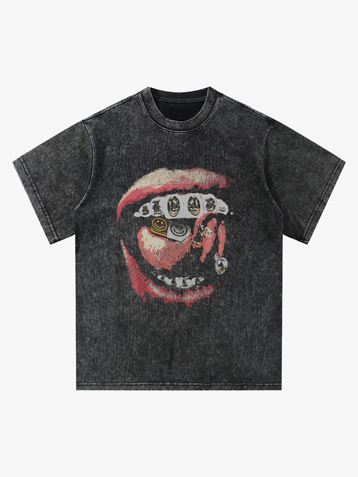 Street Retro Washed Lip Print T-shirt