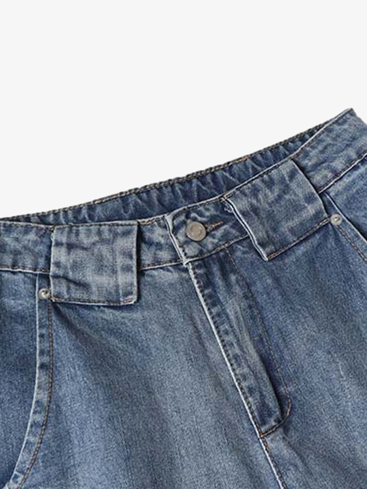 Distressed Washed Deconstructed Barrel Jeans