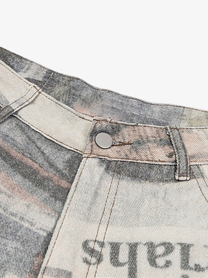 Graffiti Newspaper Baggy Jeans - 2404