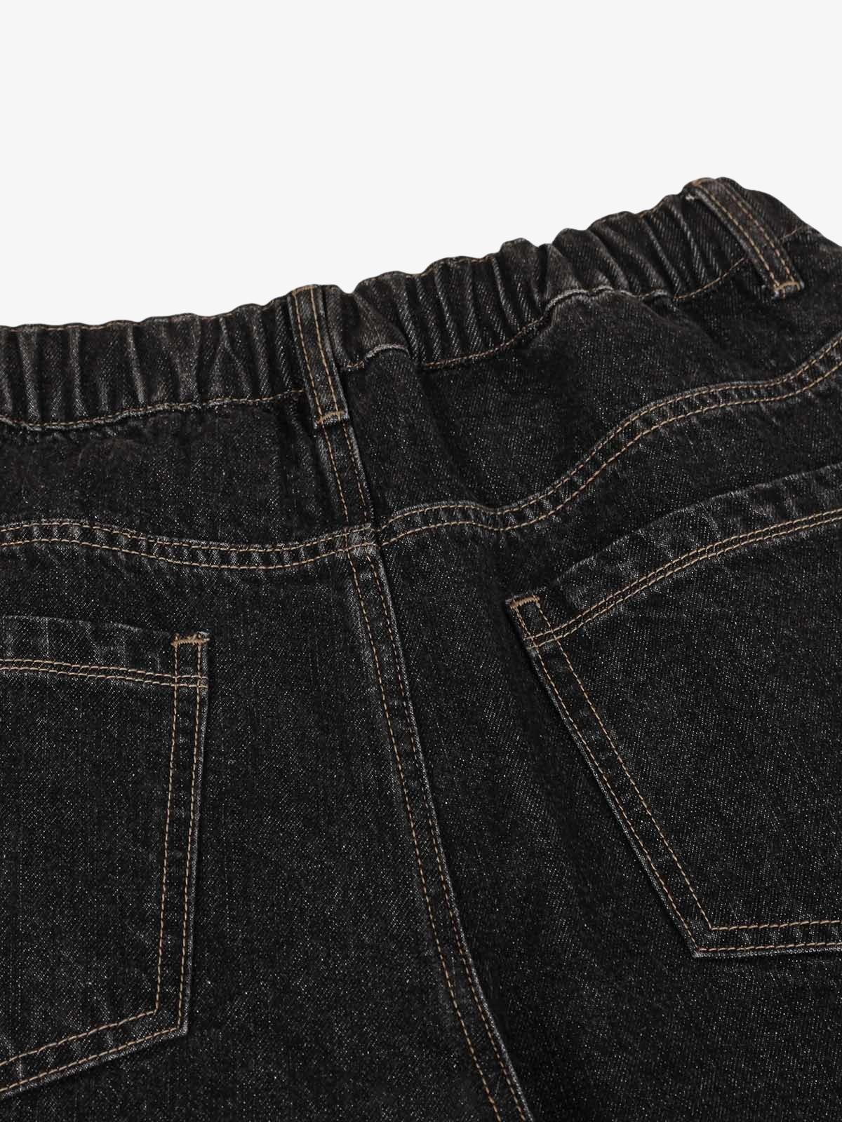 Patchwork Plaid Pleated Baggy Barrel Jeans - 2334