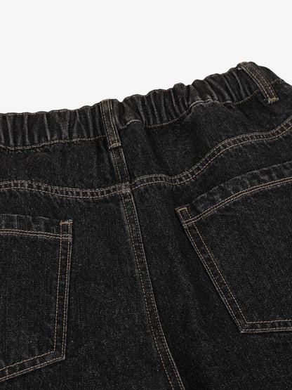 Patchwork Plaid Pleated Baggy Barrel Jeans - 2334