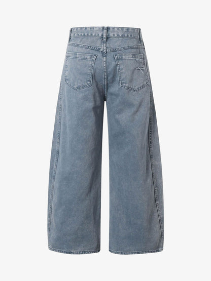 Washed Distressed Ripped Barrel Jeans