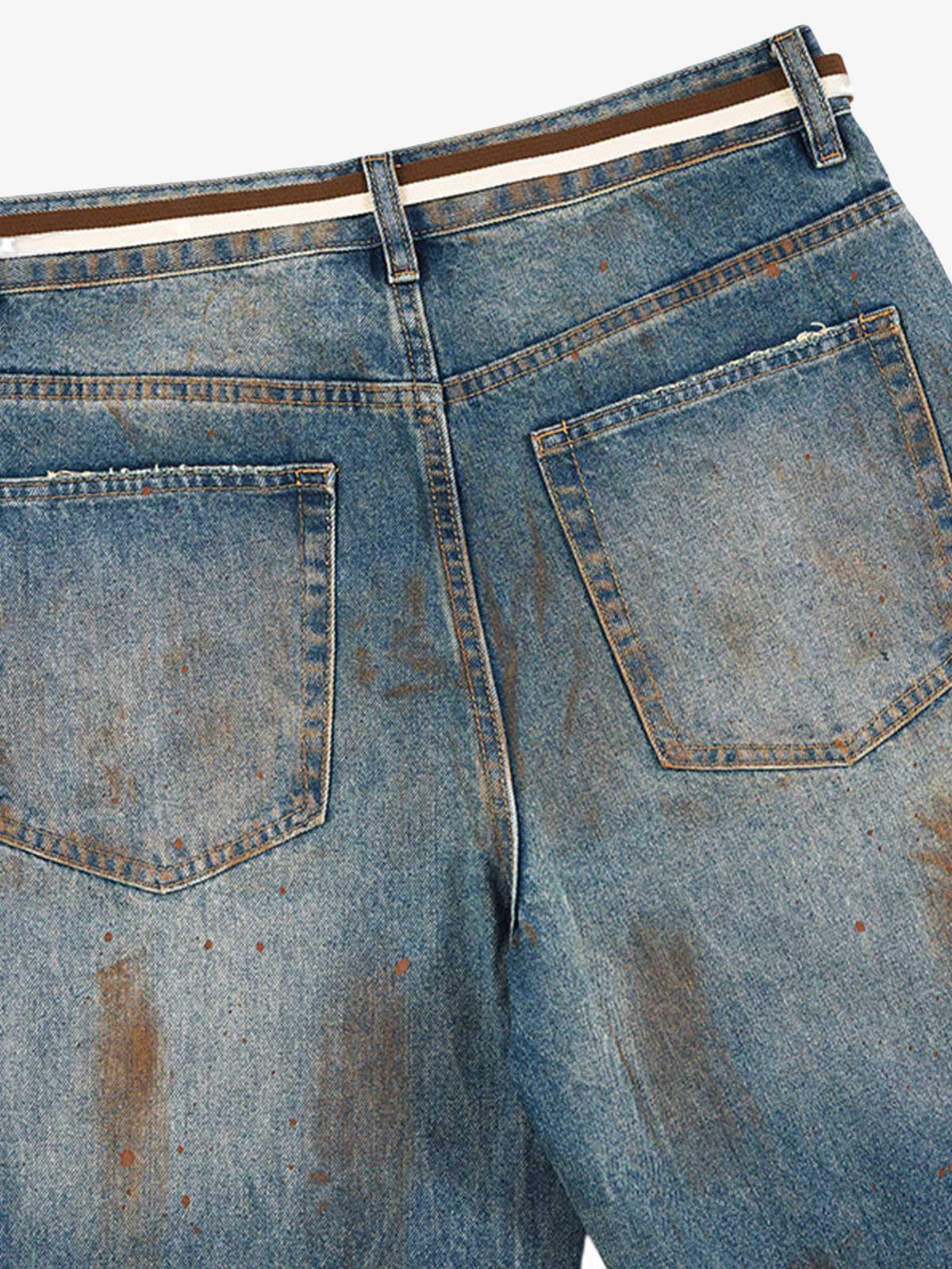 Retro Ink-Splashed Ripped Jeans