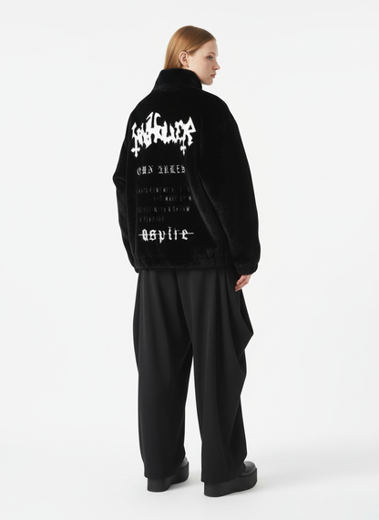 Thesupermade Hip-hop Letter Stand Collar Fur Jacket - 1908