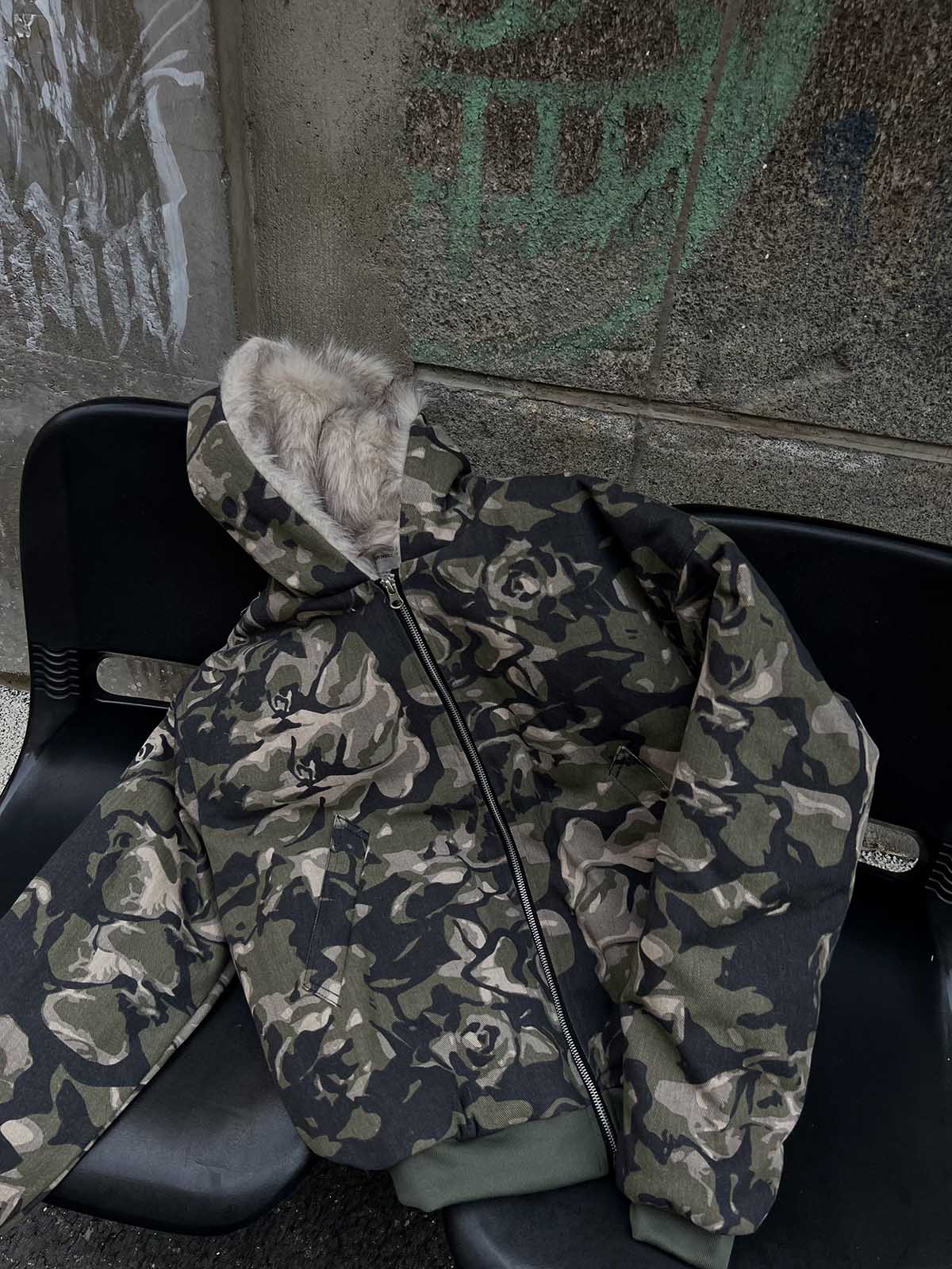 Thesupermade Camouflage Fur Hooded Jacket - 2353