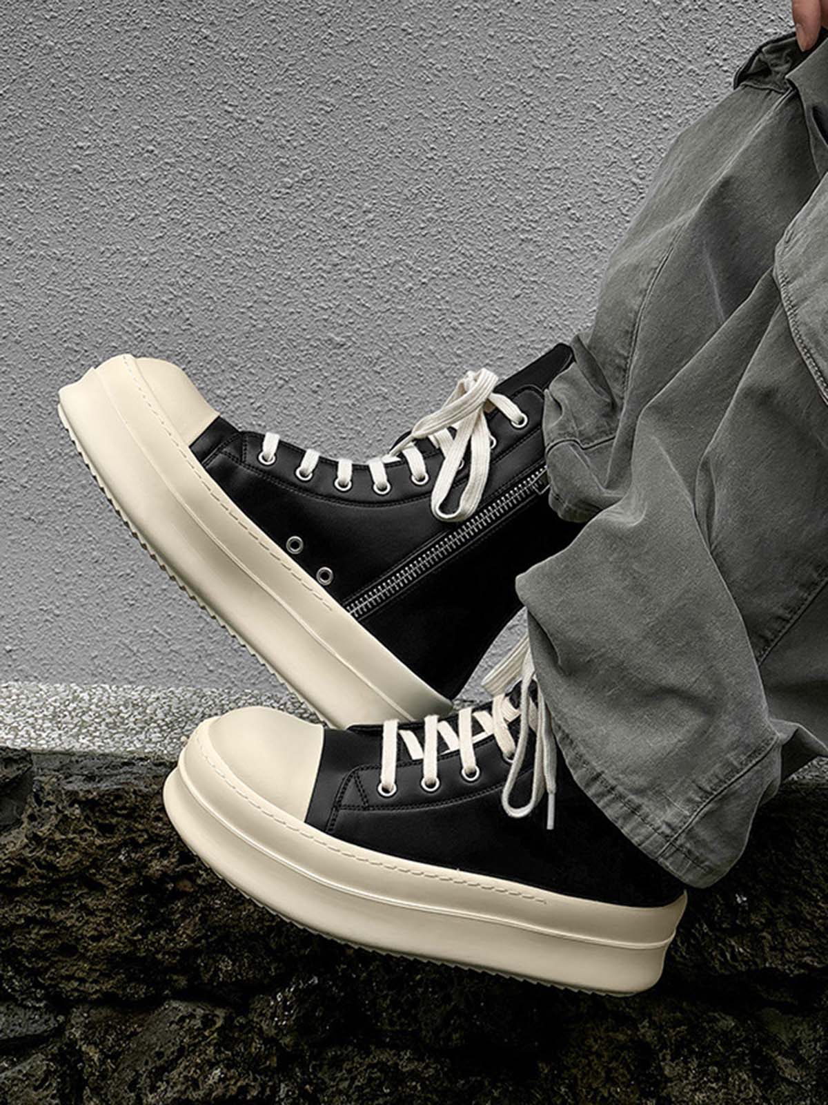 Rubber Sole High-Top Side Zipper Platform Sneakers - 2273