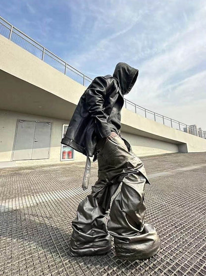 RO Style Matte Coated Leather Baggy Trousers - 2339