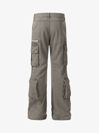 Washed Multi-Pocket Bootcut Jeans