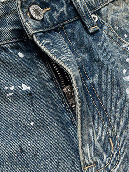 Retro Scissors Print Cropped Denim Shorts