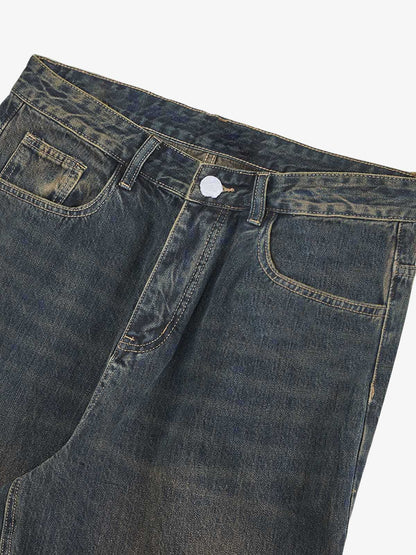 Washed Distressed 'Who Cares You' Print Straight Jeans - 2367