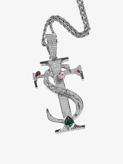 Zircon S Cross Pendant Necklace
