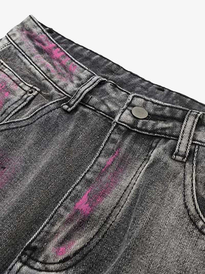 Thesupermade Graffiti Distressed Washed Baggy Jeans - 1886