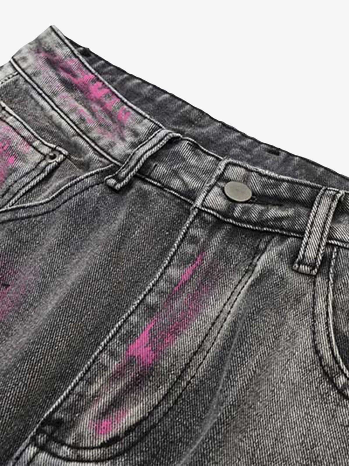 Thesupermade Graffiti Distressed Washed Baggy Jeans - 1886