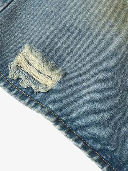 Washed Distressed Spray-Painted Ripped Jorts