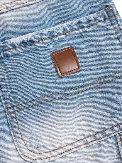 Ripped Washed Tassel Cargo Denim Shorts