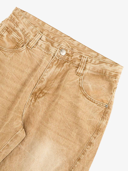 Vintage Washed Distressed Straight Jeans