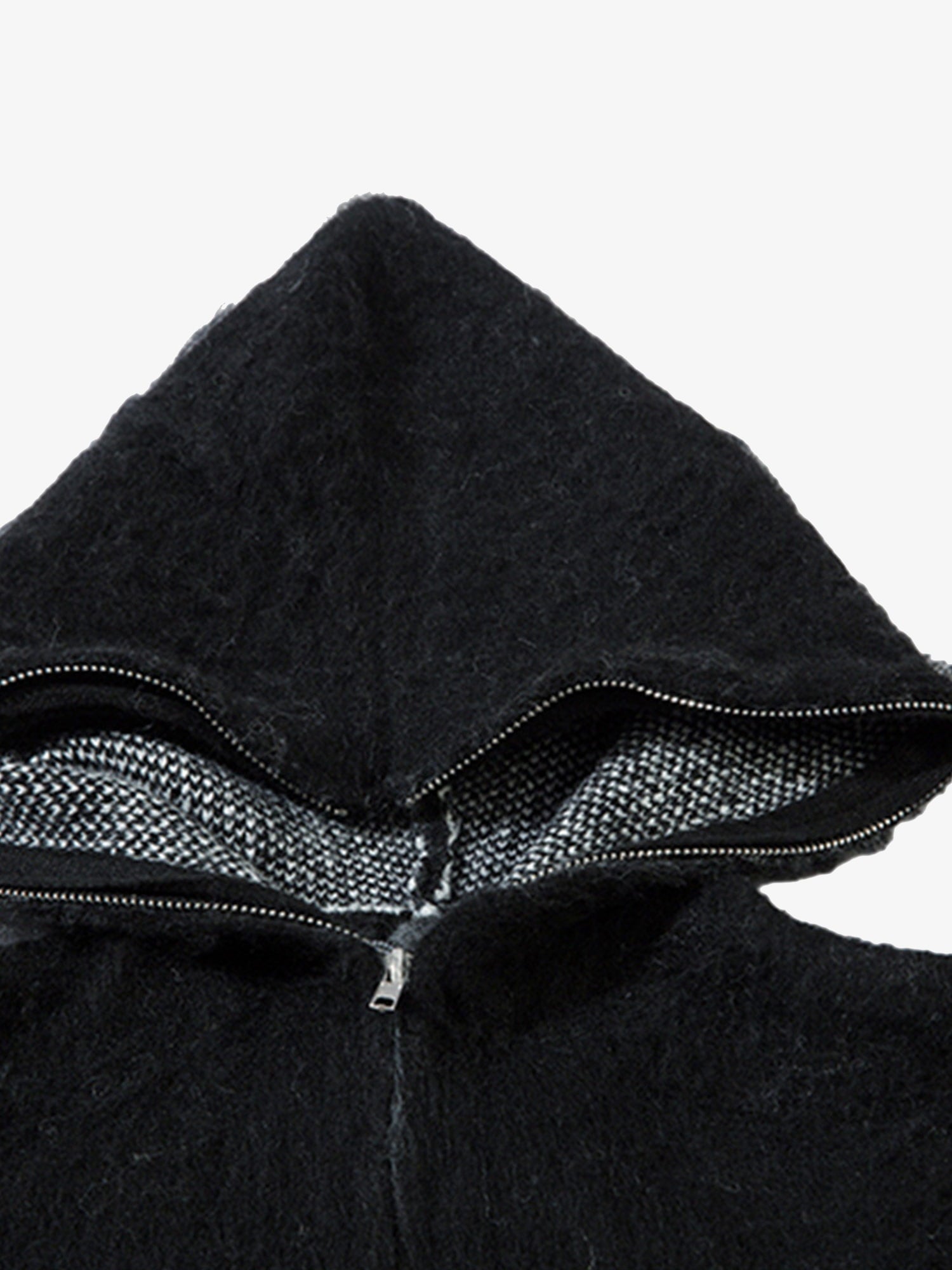 Thesupermade Star Mohair Fuzzy Hooded Zip Up Sweater