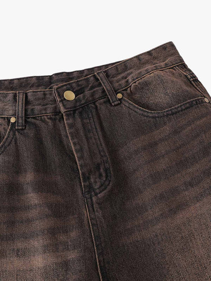 Distressed Washed Denim Cropped Jorts - 2399