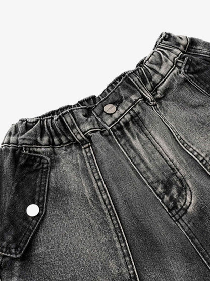 High-Waisted Multi-Pocket Denim Cargo Shorts