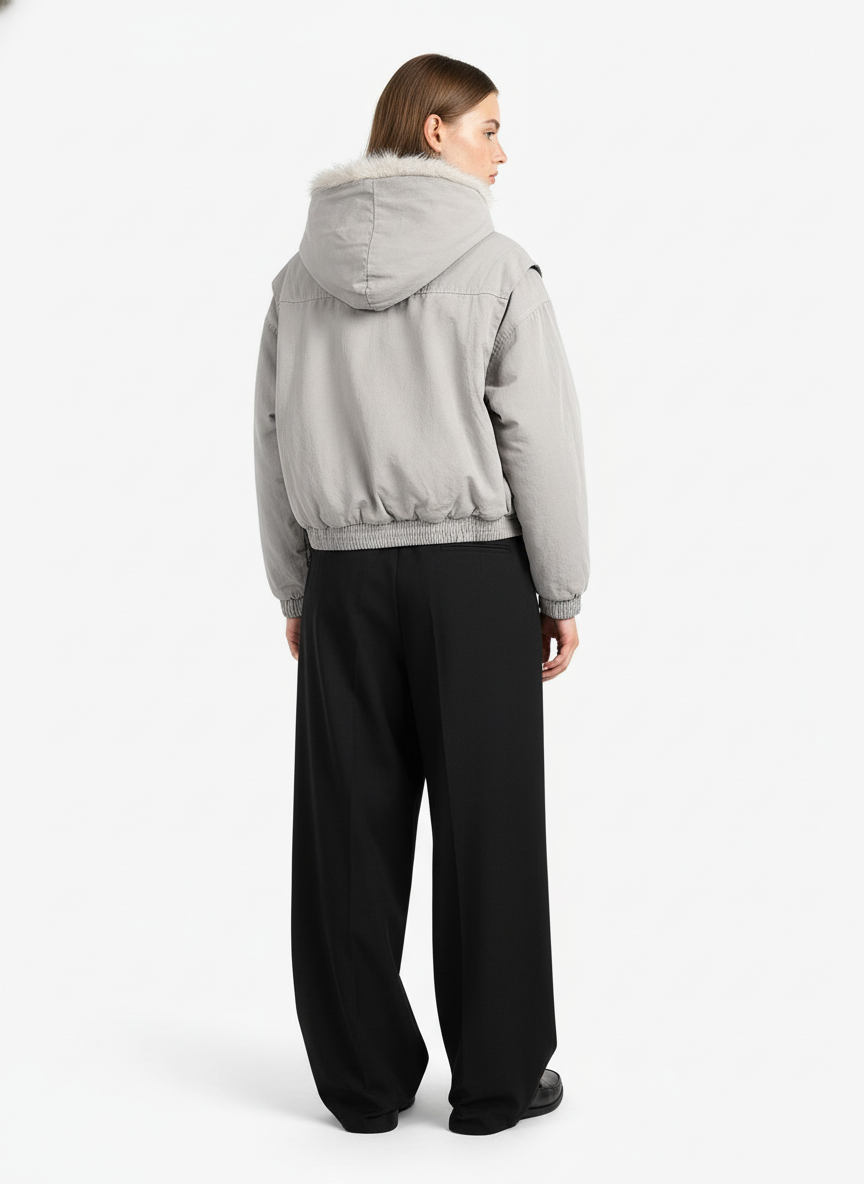 Spliced Fur Hooded Quilted Jacket - 2285