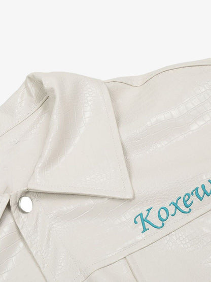 Thesupermade Star Embroidered PU Leather Jacket - 2358