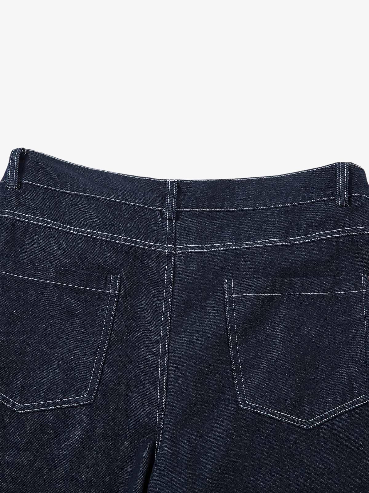 Deconstructed Contrast Stitching Pleated Baggy Barrel Jeans - 2343