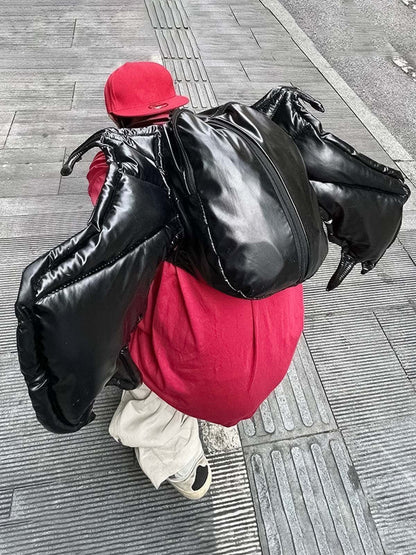 PU Leather Bat Wing Double Zipper Backpack