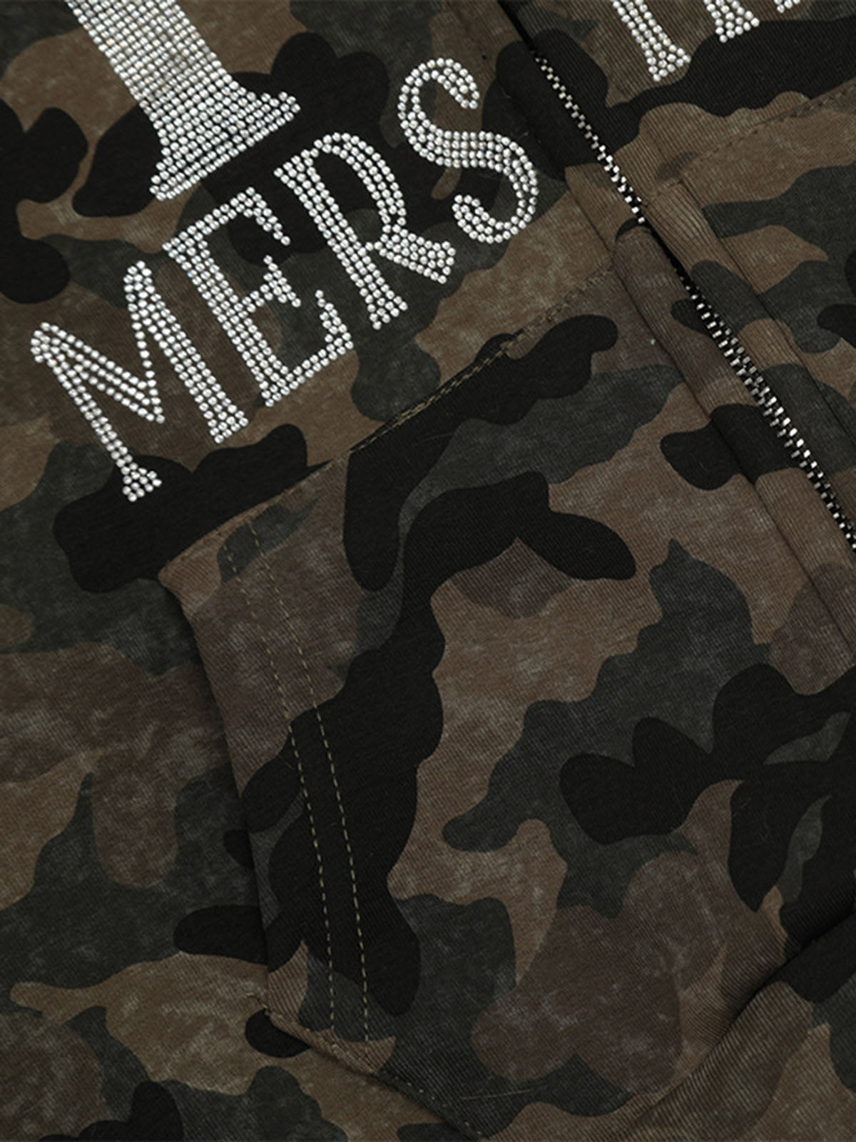 Hotfix Rhinestones Camouflage Fur Hooded Fleece Jacket - 2357