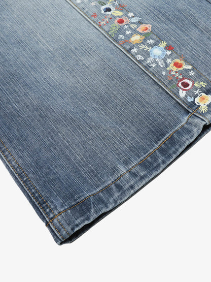 Embroidered Floral Culottes Denim Jorts