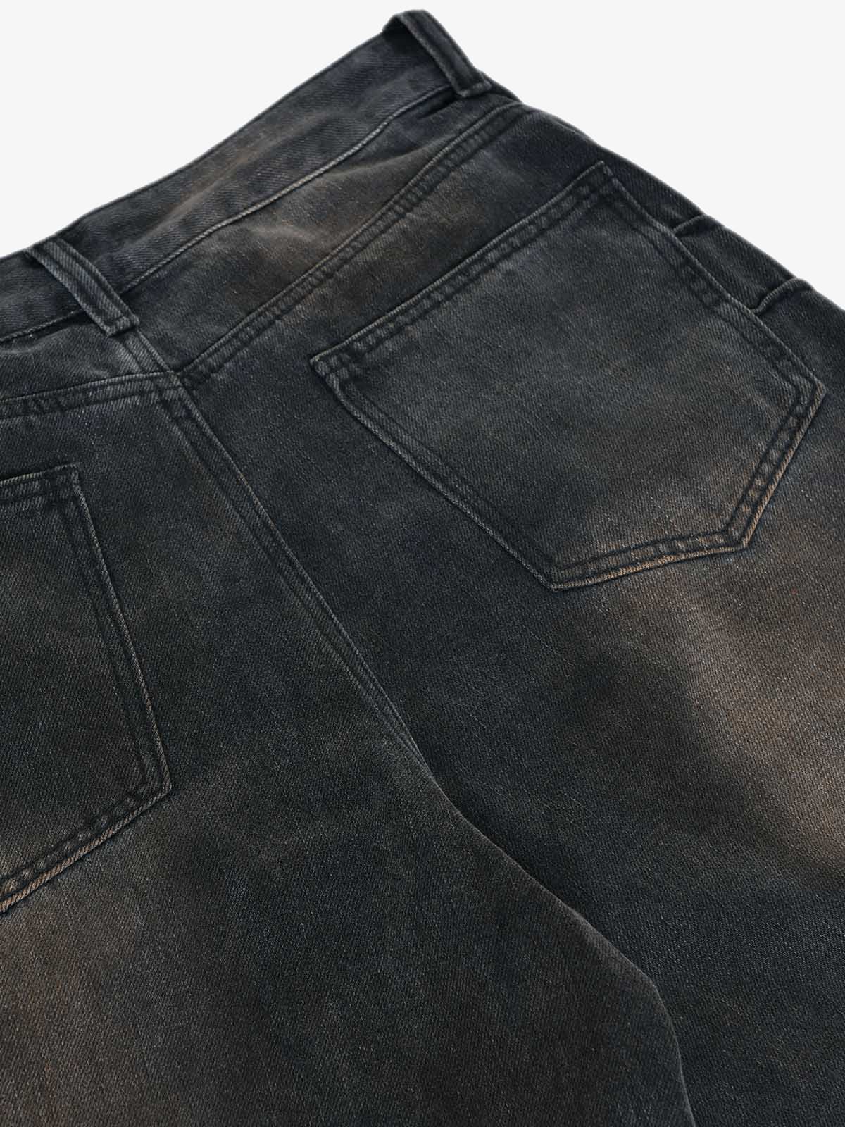 Washed Pleated Straight Jeans - 2263