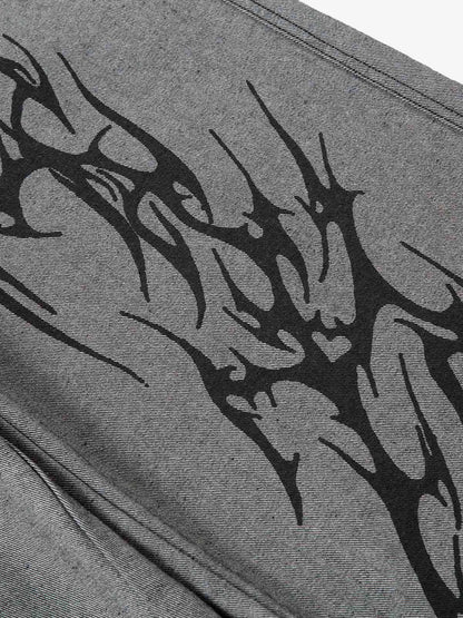 Tribal Flame Print Baggy Jeans