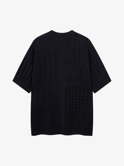 Openwork Knit Short-Sleeve Sweater