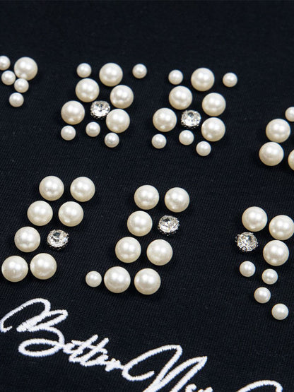 Elegant Pearl-Embellished Oversized T-Shirt