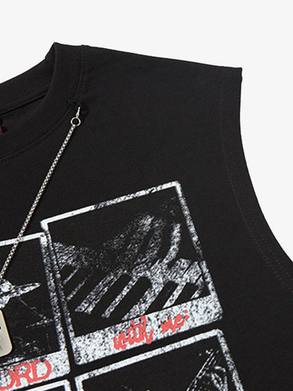 Graphic Rock Singer Print Metal Tag Vest