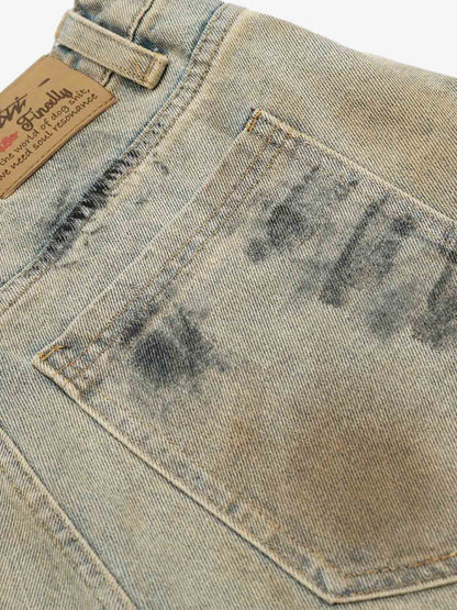 Distressed Tie-Dye Denim Shorts